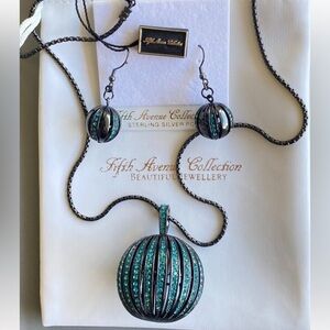 Disco Ball Teal Blue Crystal Sphere Necklace & Earrings​​​